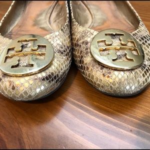 Tory Burch gold snake ballet flats